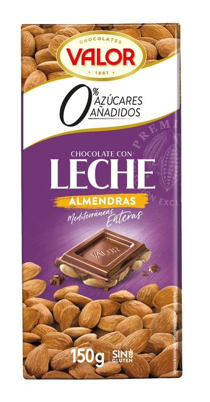 Chocolate Valor Leche Almendra Sin Azúcar 150 Grs Tableta