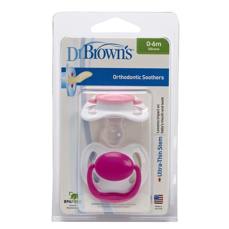 Chupete Ortodontic T1 0-6M 2 unidades Rosa Dr Brown's