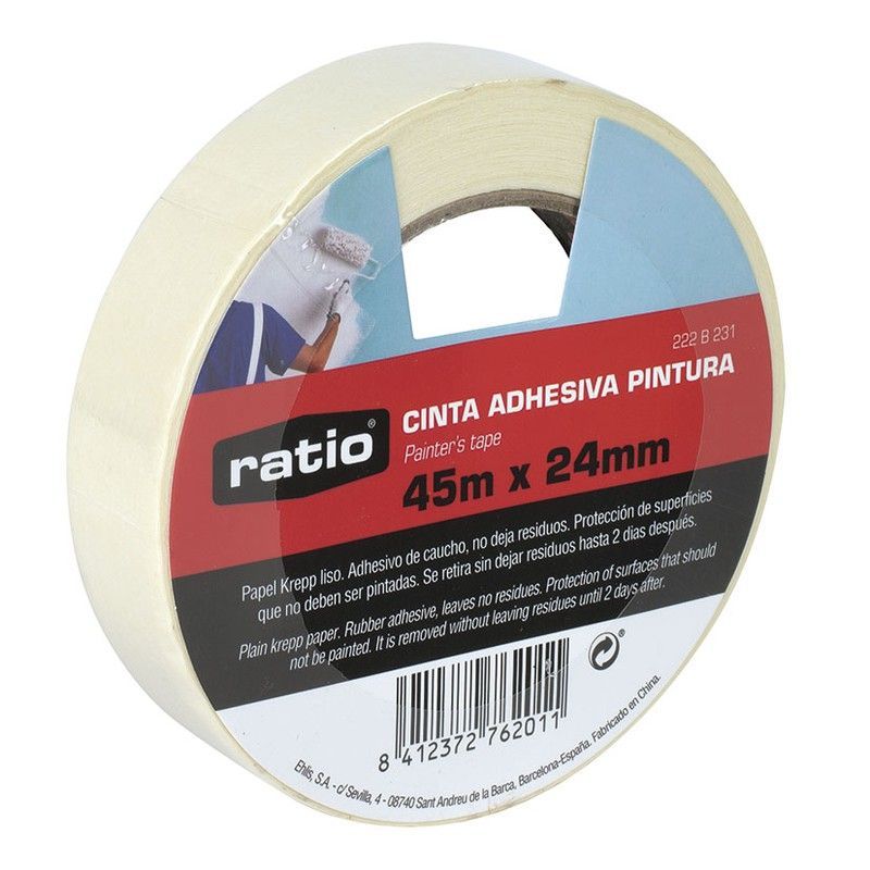 Cinta adhesiva de pintor RATIO. Cinta Adhesiva Krepp Liso 24Mmx45M