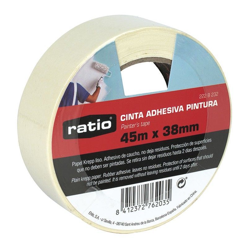 Cinta adhesiva de pintor RATIO. Cinta Adhesiva Krepp Liso 38Mmx45M