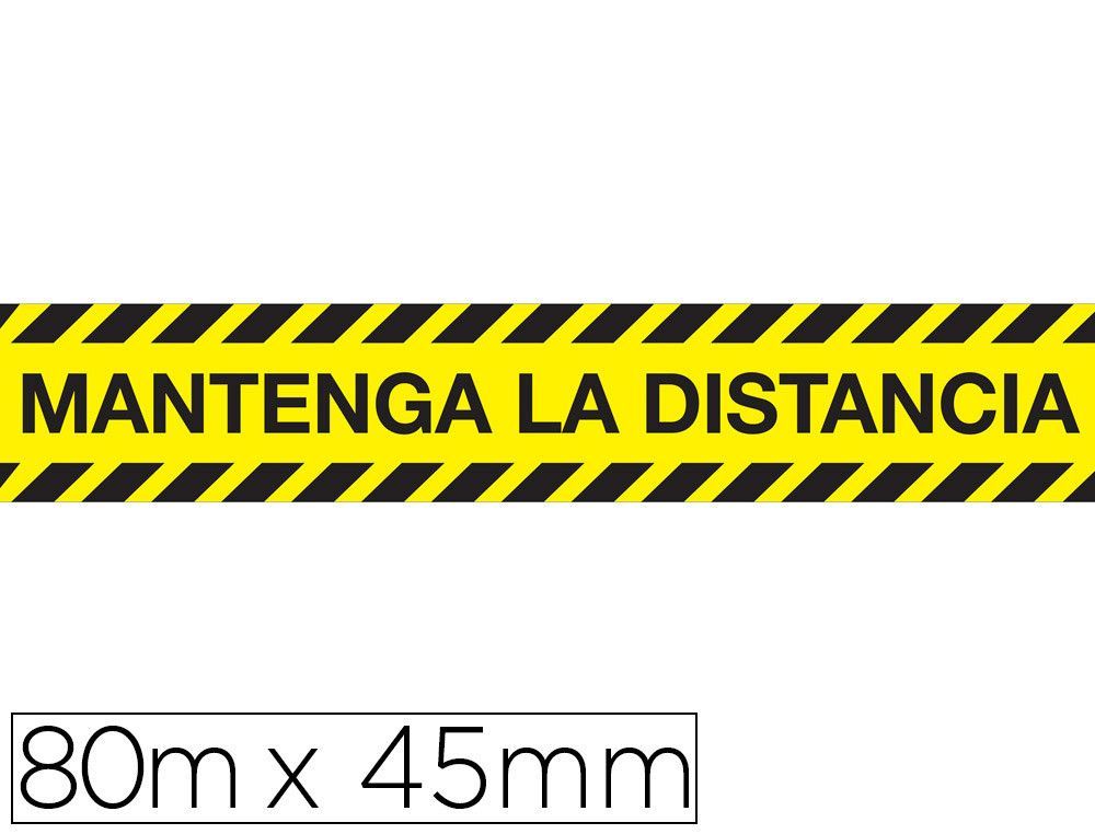 Cinta adhesiva de señalizacion "mantenga distancia de seguridad" pvc 165 mg medidas banda 450 x 80