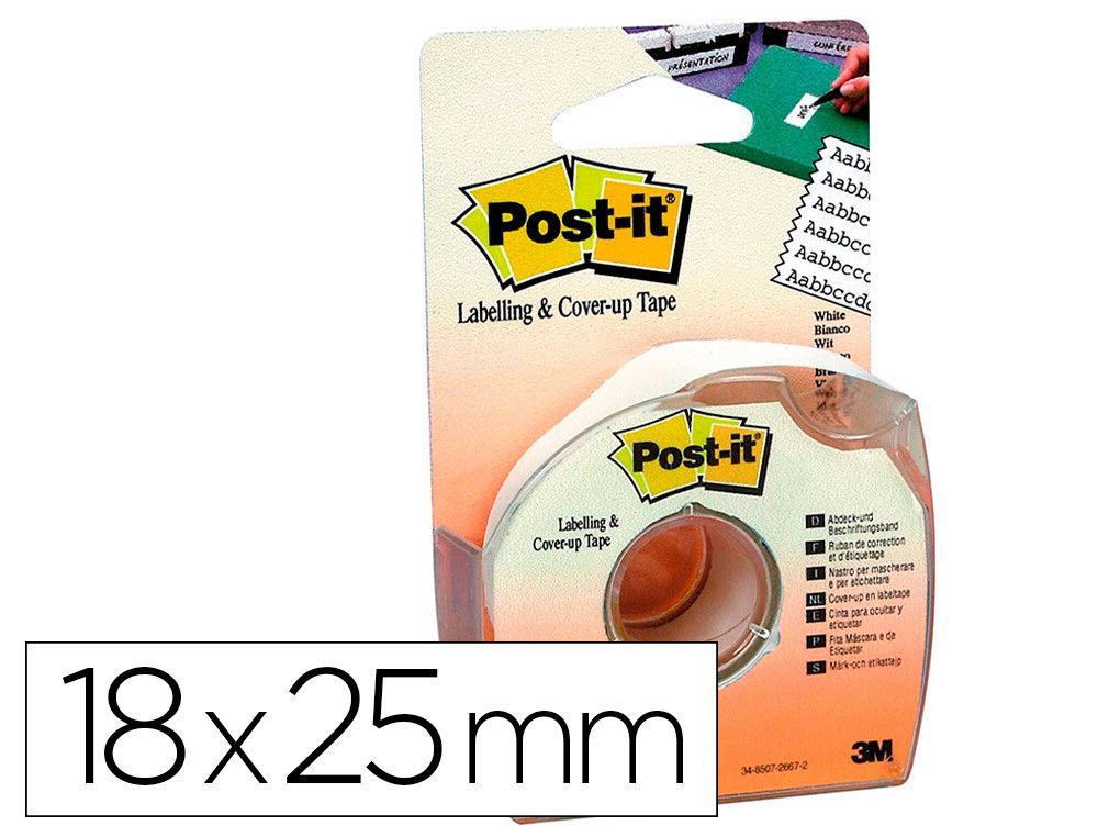 Cinta adhesiva post-it 18x25 mm 6 lineas en portarrollos especial para ocultar y etiquetar