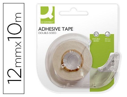 Cinta adhesiva q-connect doble cara 10 mt x 12 mm en portarrollos