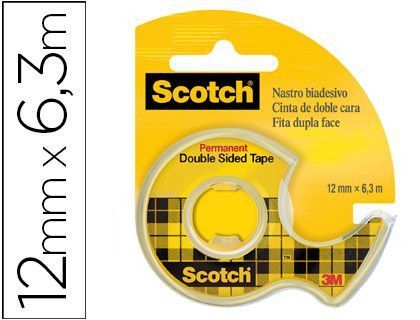 Cinta Adhesiva Scotch 136-D Dos Caras 6,3 Mt X 12 mm en Portarrollo