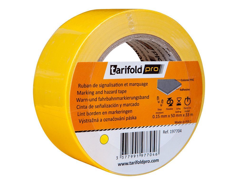 Cinta adhesiva tarifold para marcaje y señalizacion de suelo 33 mt x 50 mm color amarillo