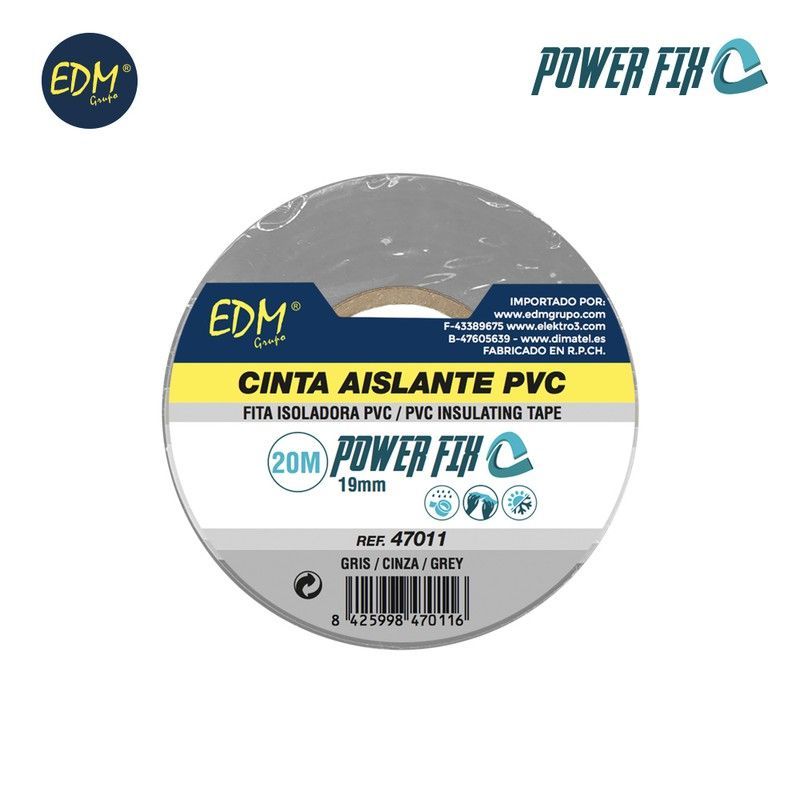Cinta aislante 20m x19mm gris edm