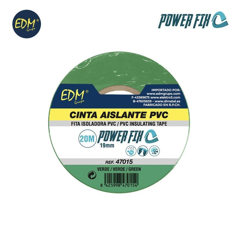 Cinta aislante 20m x19mm verde edm