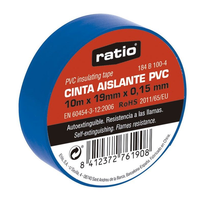 Cinta aislante RATIO. Cinta Aislante 19X10M Azul  0,15Mm