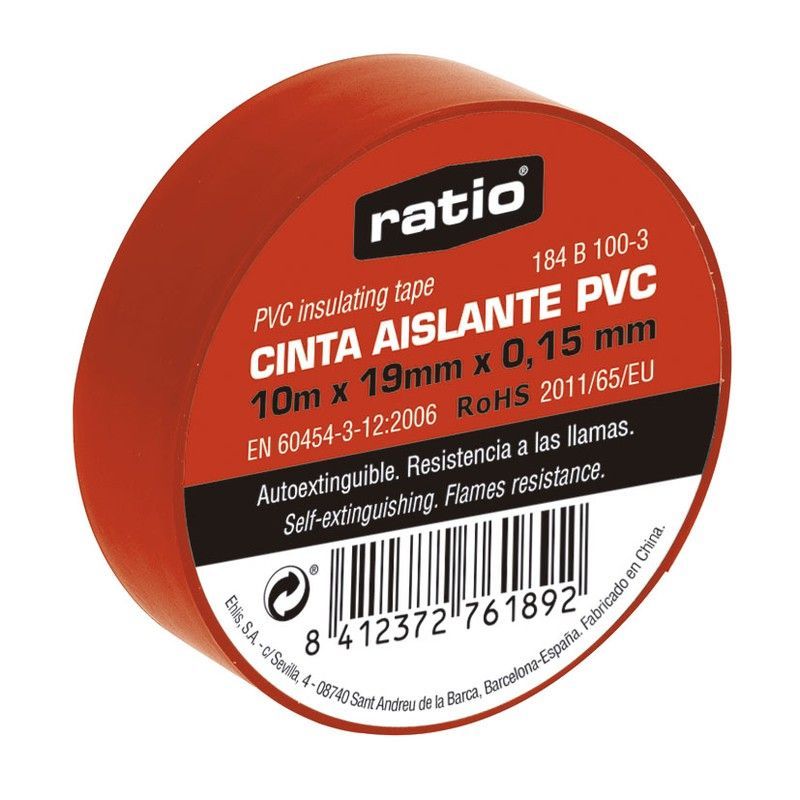 Cinta aislante RATIO. Cinta Aislante 19X10M Roja  0,15Mm