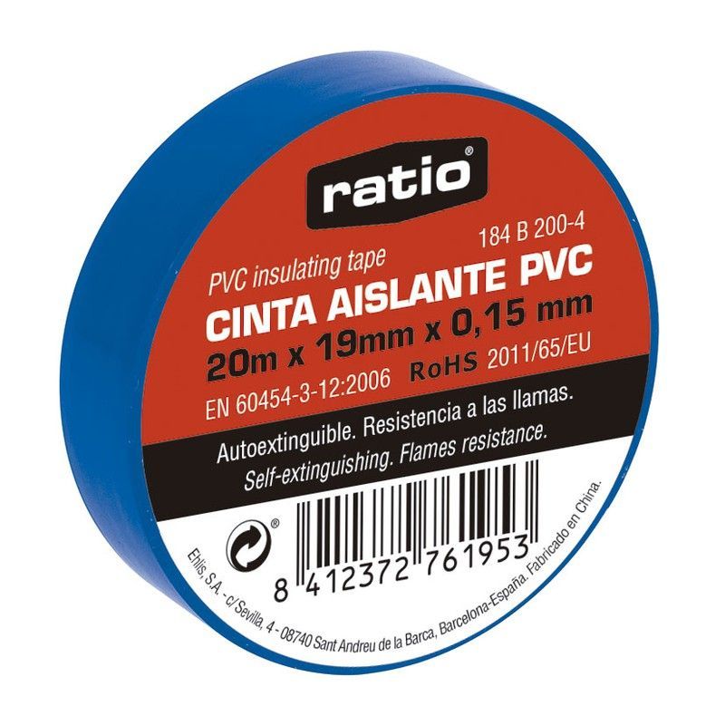 Cinta aislante RATIO. Cinta Aislante 19X20M Azul  0,15Mm