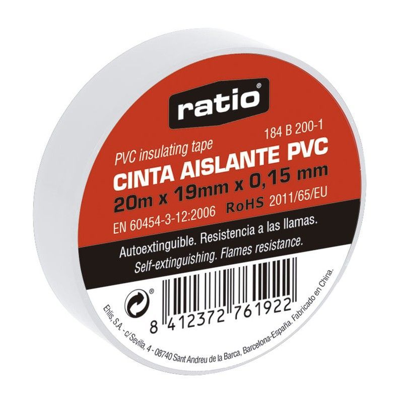 Cinta aislante RATIO. Cinta Aislante 19X20M Blanca  0,15Mm