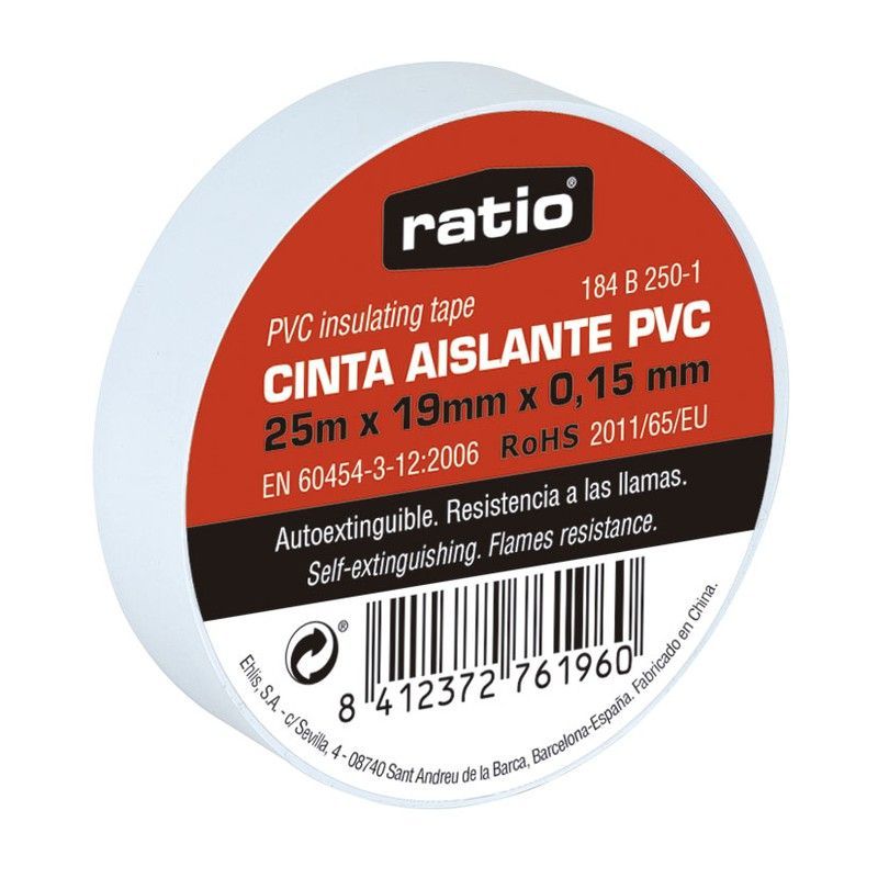 Cinta aislante RATIO. Cinta Aislante 19X25M Blanca  0,15Mm