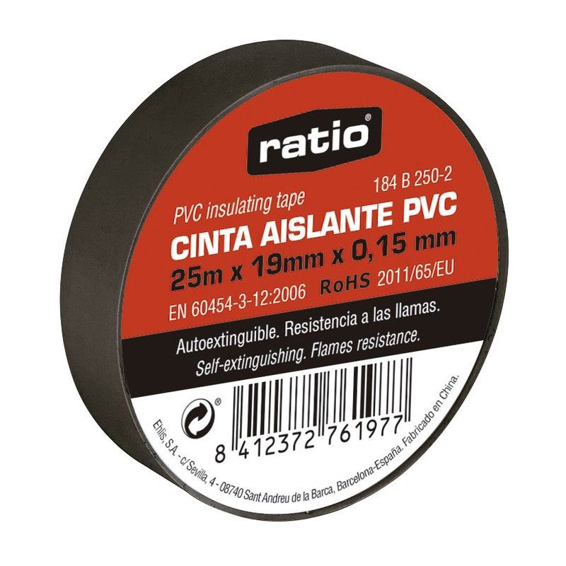 Cinta aislante RATIO. Cinta Aislante 19X33M Negra  0,15Mm