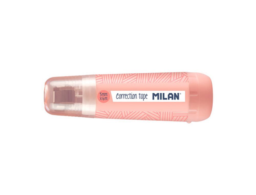 Cinta correctora milan 5 mm x 6 m coleccion 430 since 1918 rosa blister de 1 unidad + 1 recambio