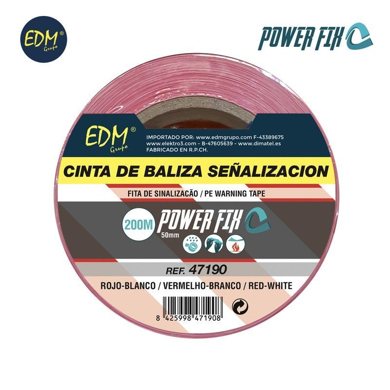Cinta de baliza blanca/roja 200m x 50mm edm