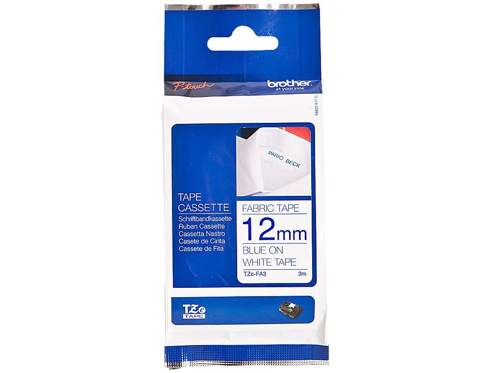 Cinta de tela para rotuladoras azul sobre blanco TZ-FA3 Brother