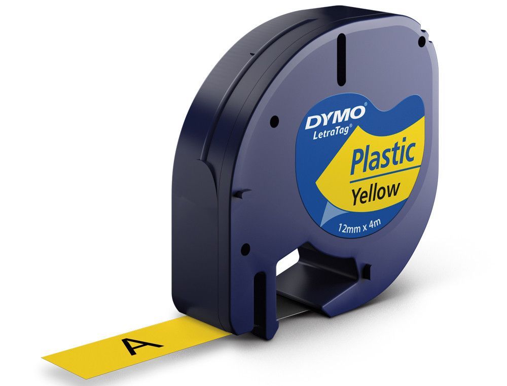 Cinta Dymo Letratag 12mm x 4m negro sobre amarillo plástico