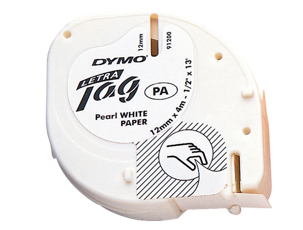 Cinta Dymo Letratag 12mm x 4m negro sobre blanco papel