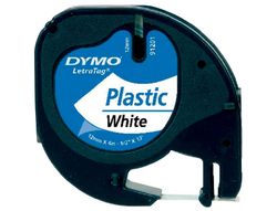 Cinta Dymo Letratag 12mm x 4m negro sobre blanco plástico