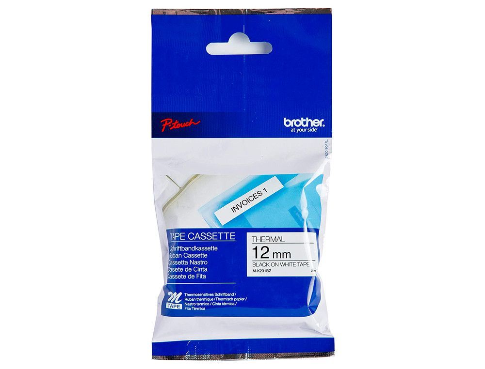 Cinta M Brother no laminada 12mm x 8m negro sobre blanco