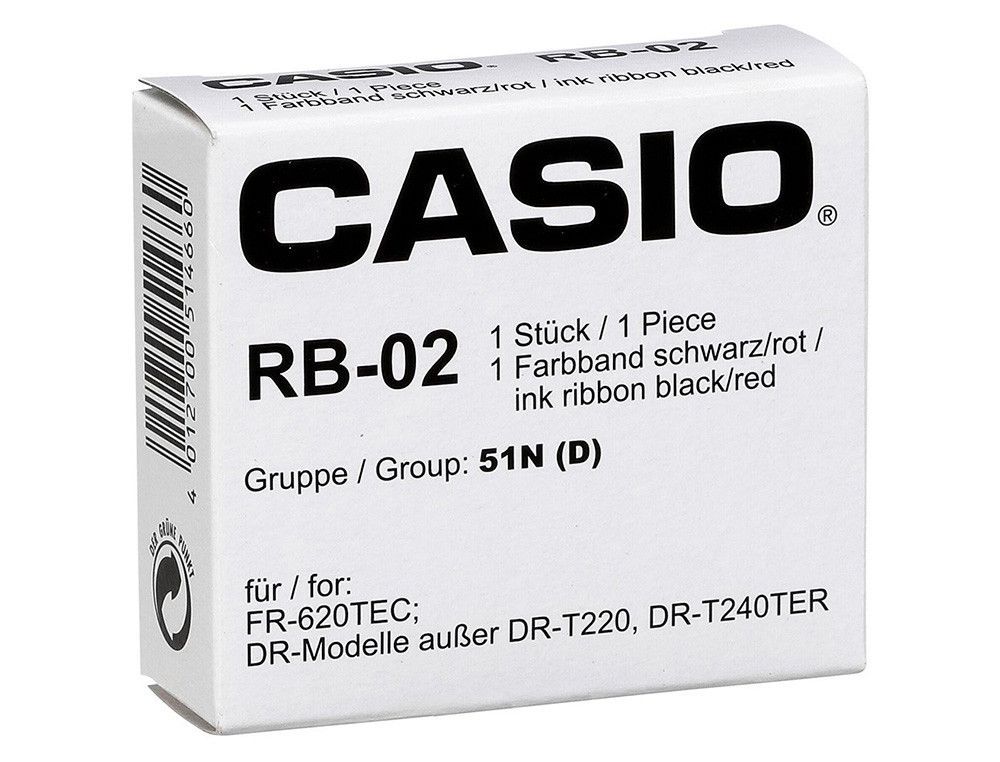 Cinta maquina casio rb-02 grupo 51 nylon negro/rojo para calculadoras fr-620tec / fr-620re / dr-420tec /