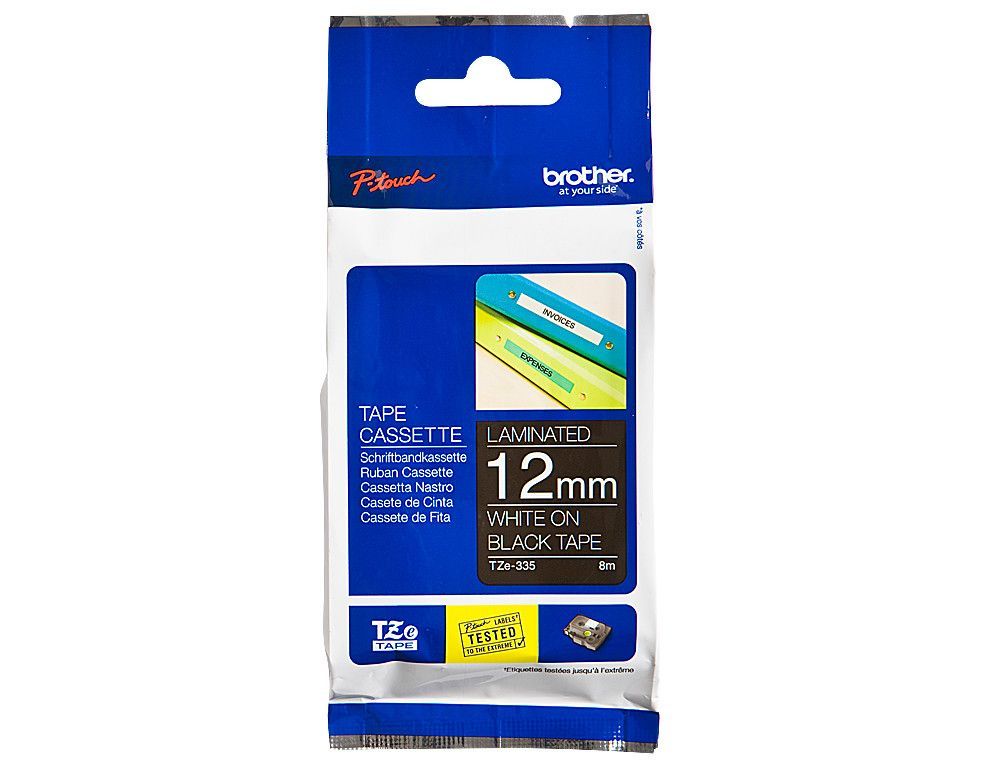 Cinta TZ Brother laminada 12mm x 8m blanco sobre negro
