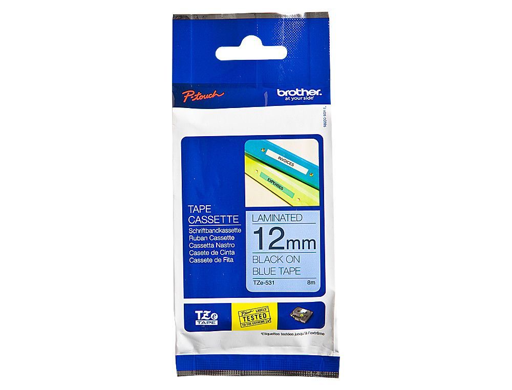 Cinta TZ Brother laminada 12mm x 8m negro sobre azul