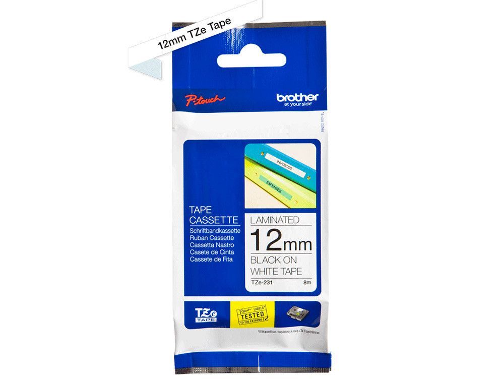 Cinta TZ Brother laminada 12mm x 8m negro sobre blanco