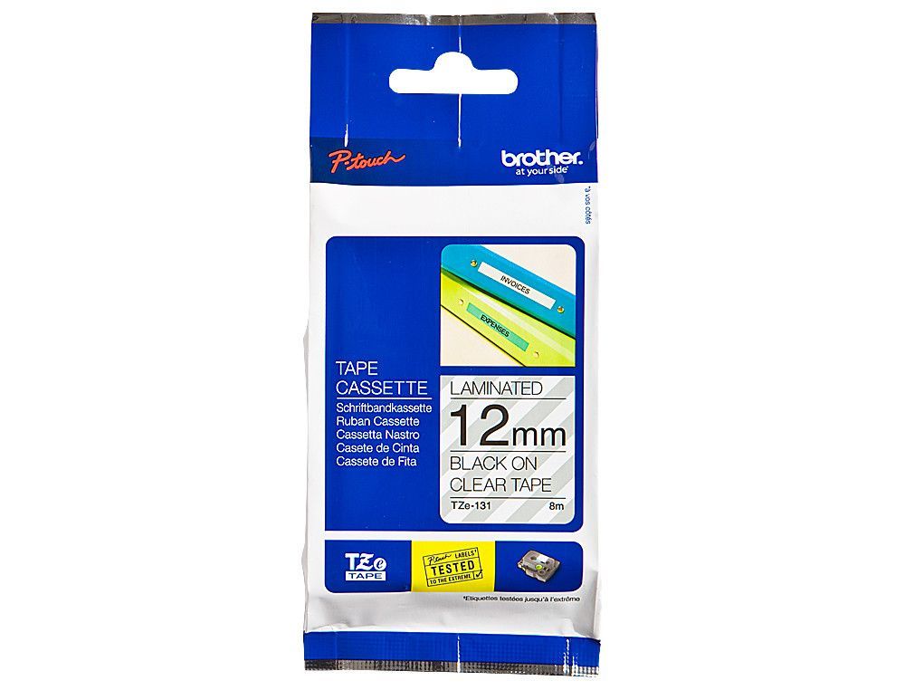 Cinta TZ Brother laminada 12mm x 8m negro sobre transparente