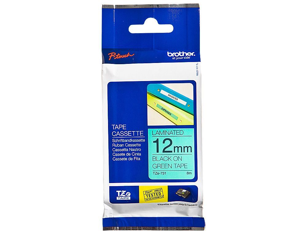 Cinta TZ Brother laminada 12mm x 8m negro sobre verde