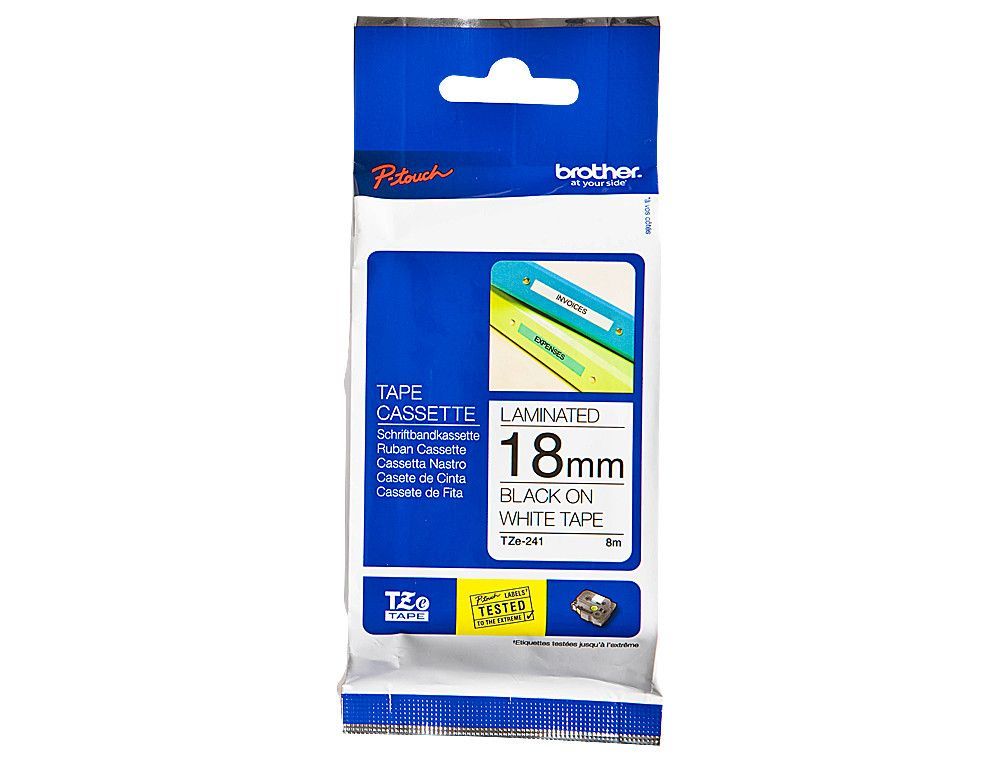 Cinta TZ Brother laminada 18mm x 8m negro sobre blanco