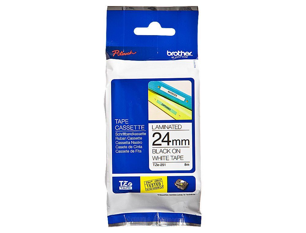 Cinta TZ Brother laminada 24mm x 8m negro sobre blanco