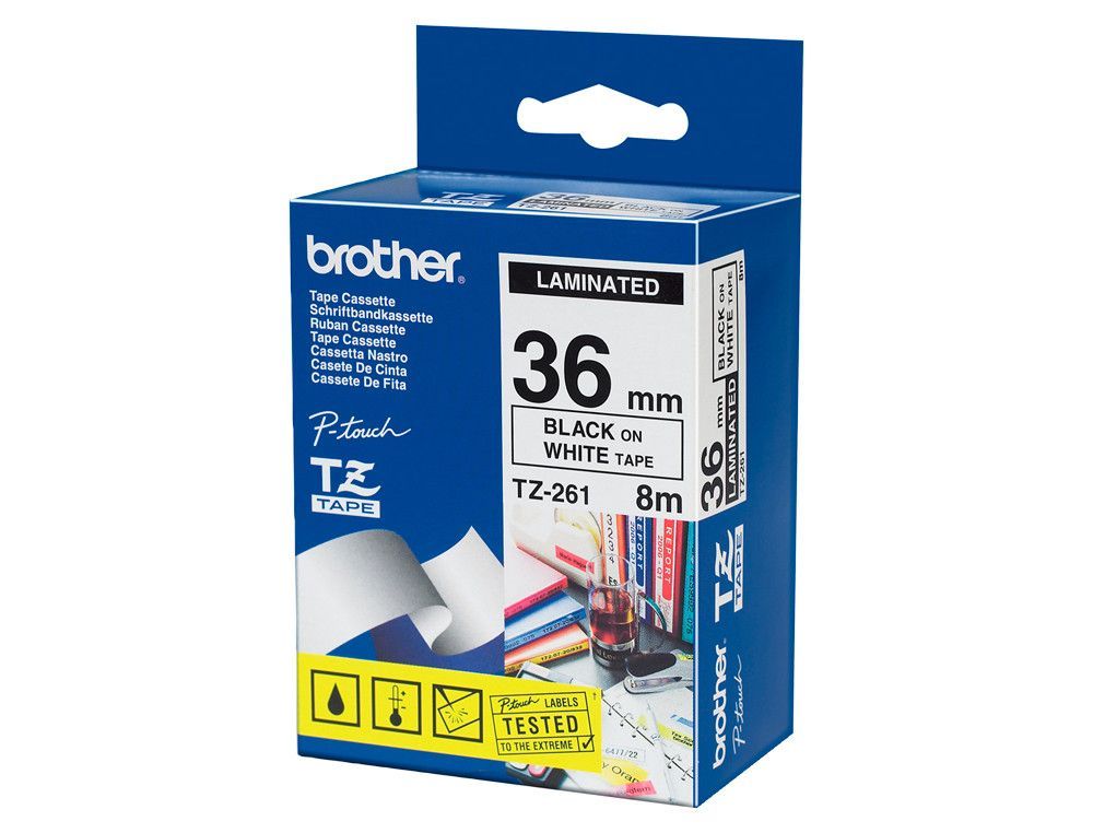 Cinta TZ Brother laminada 36mm x 8m negro sobre blanco