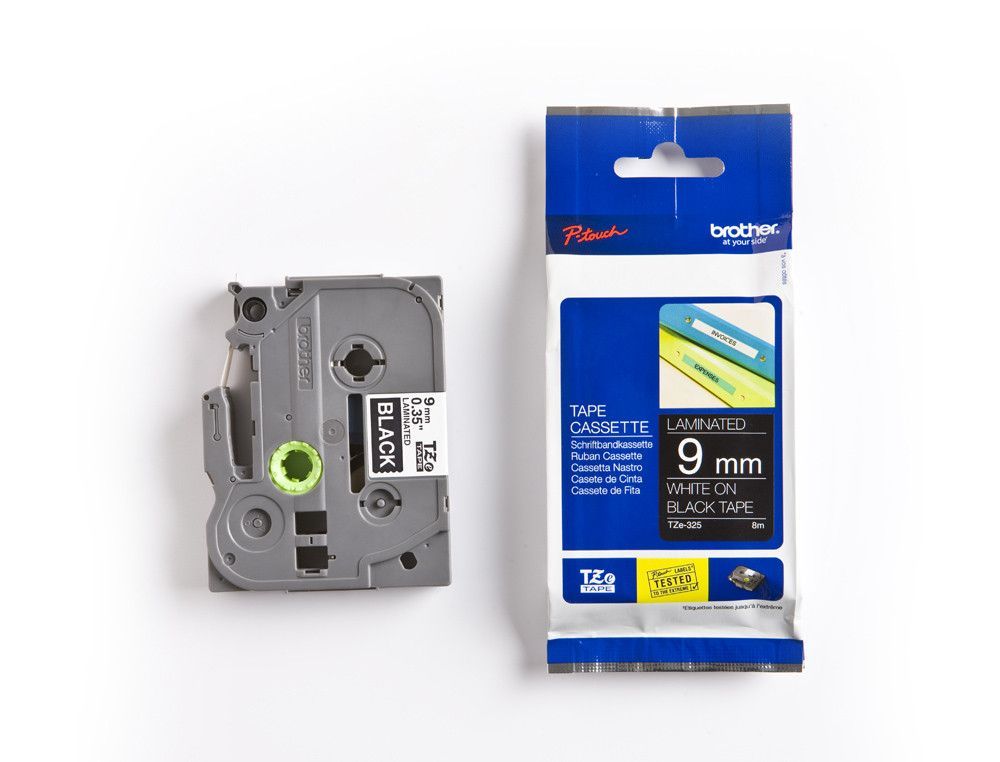 Cinta TZ Brother laminada 9mm x 8m blanco sobre negro