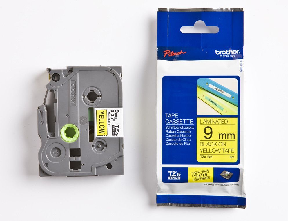 Cinta TZ Brother laminada 9mm x 8m negro sobre amarillo