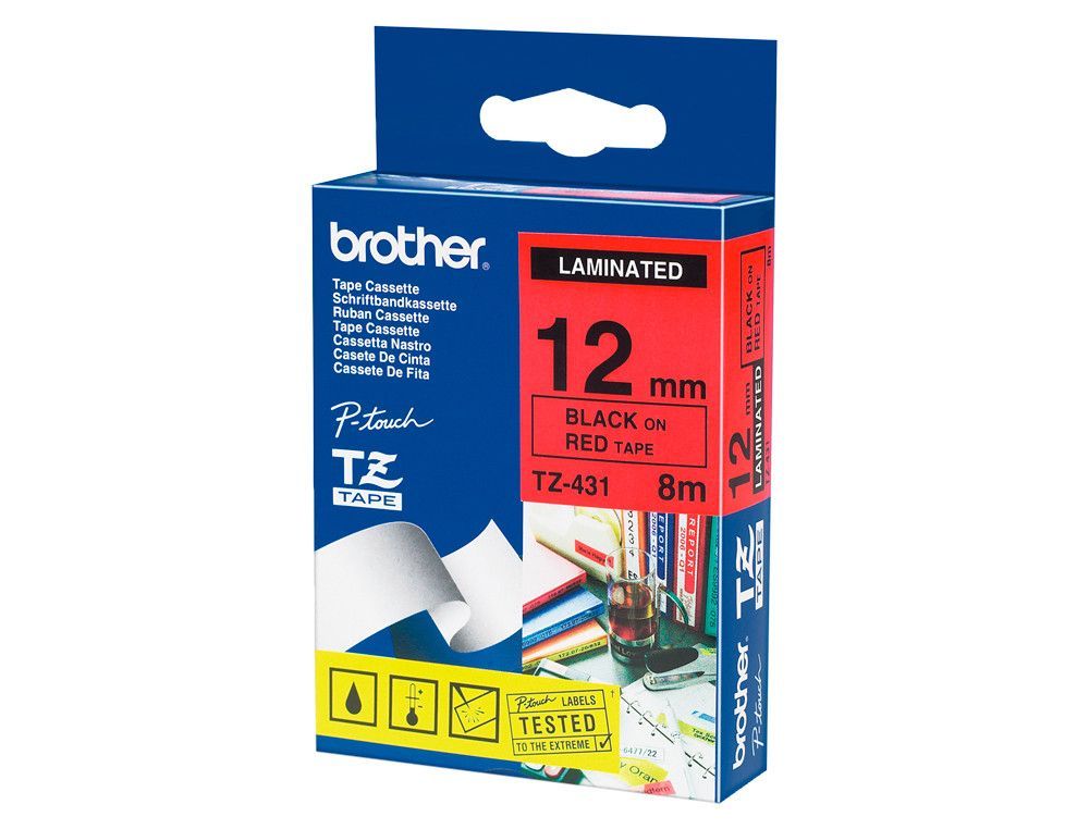 Cinta TZ Brother laminada12mm x 8m negro sobre rojo