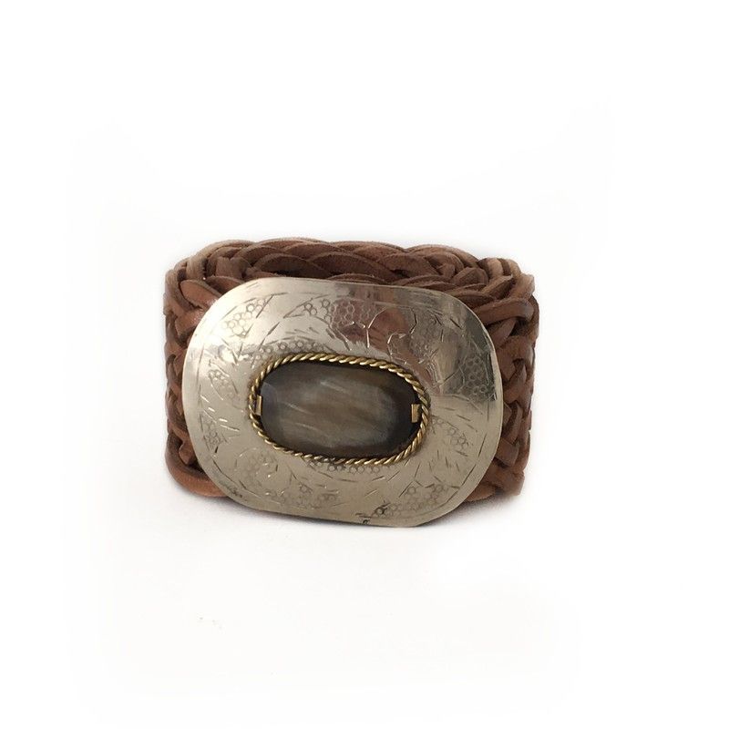 Cinturón De Piel Ancho Trenzado Khaki