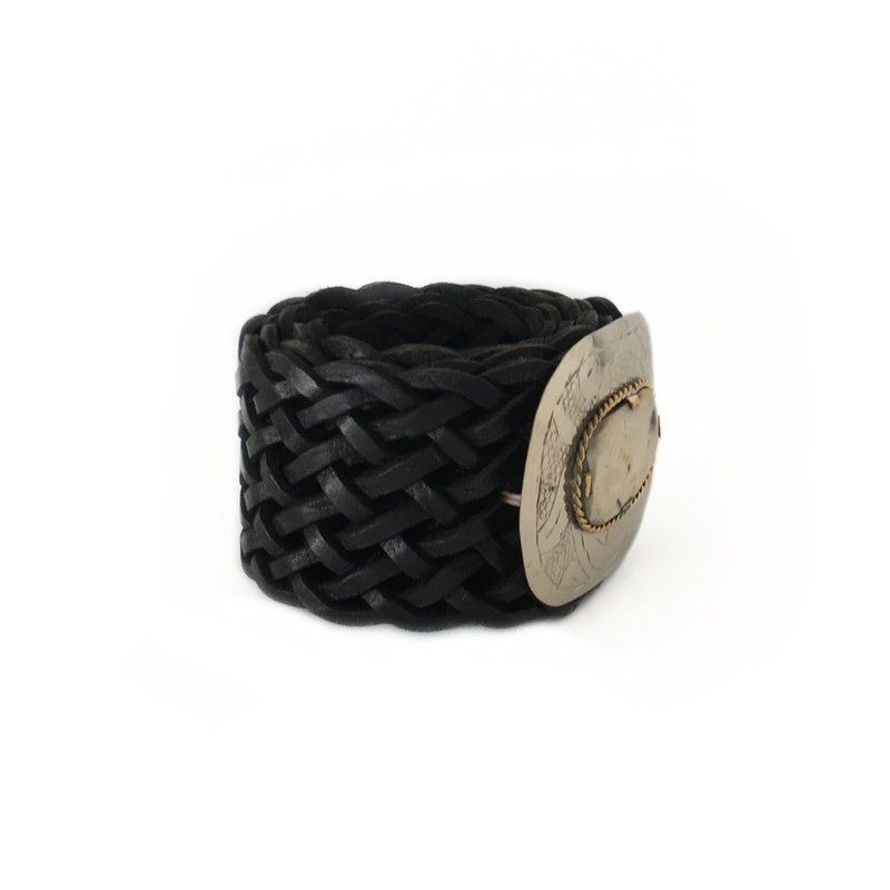 Cinturón De Piel Ancho Trenzado Negro