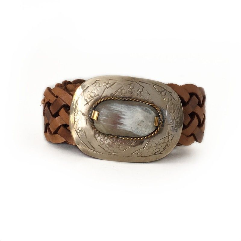 Cinturón De Piel Estrecho Trenzado Camel