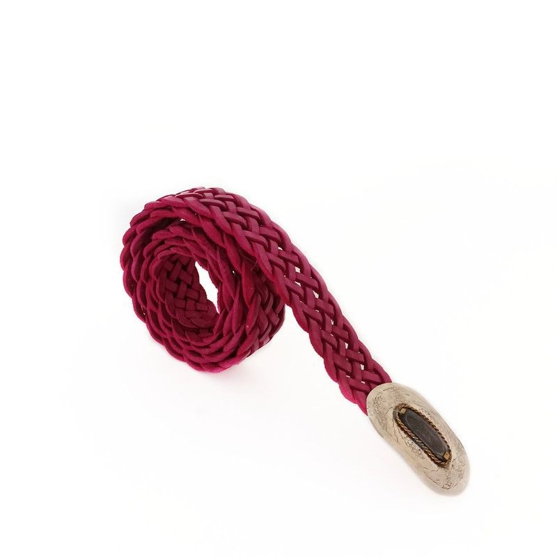 Cinturón De Piel Estrecho Trenzado Fuxia