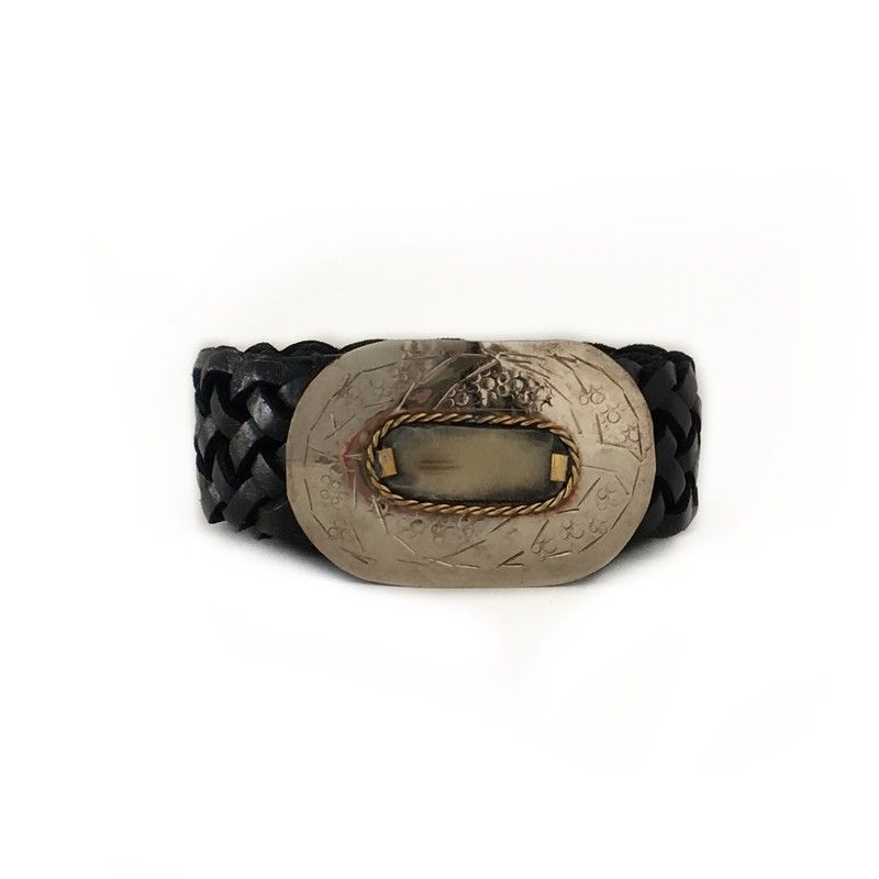 Cinturón De Piel Estrecho Trenzado Negro