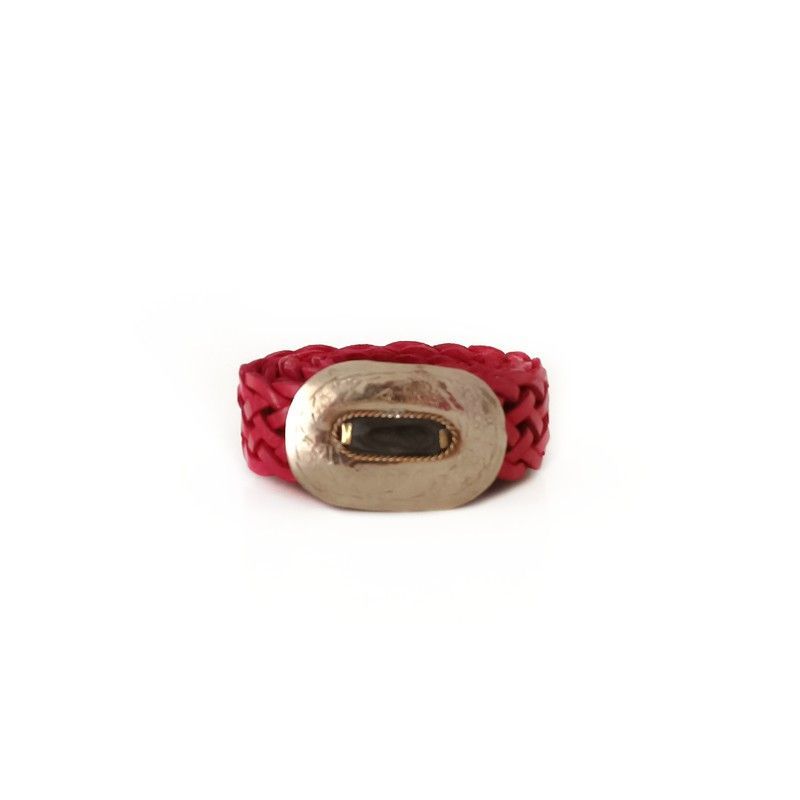 Cinturón De Piel Estrecho Trenzado Rojo