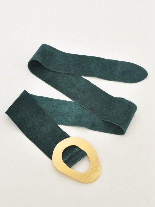 Cinturón De Serraje Turquesa Con Hebilla Grande Dorada