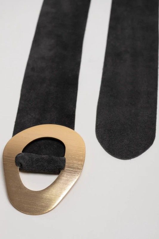 Cinturón Stand De Piel De Serraje Con Hebilla Grande Gris