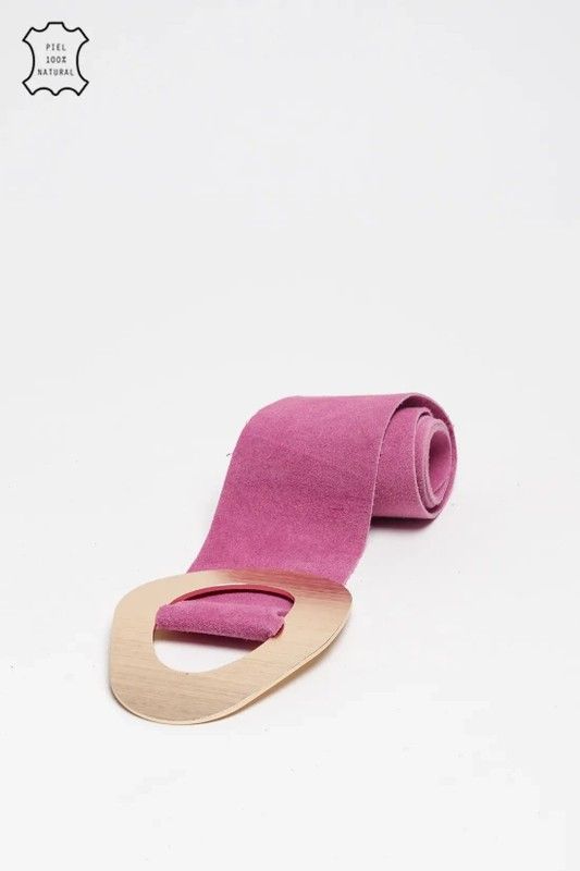 Cinturón Stand De Piel De Serraje Con Hebilla Grande Rosa