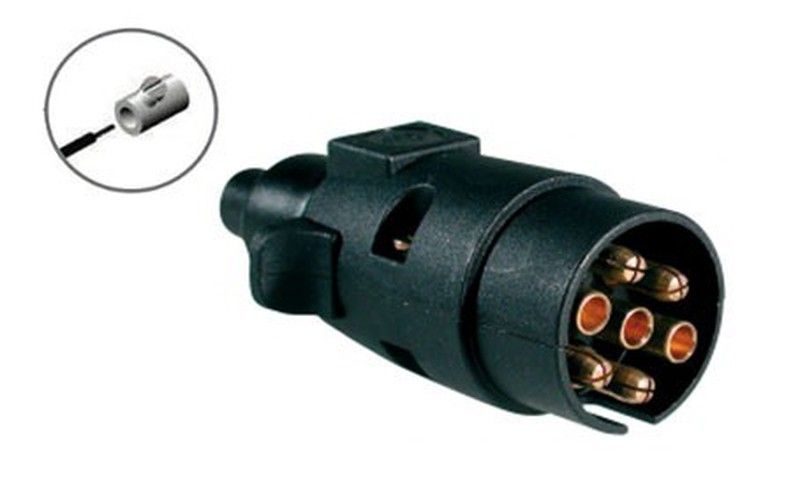 Clavija enchufe remolque 7 polos 12v plástico negro