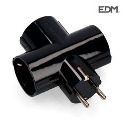 Clavija triple negra con baquelita t/tl 16a 250v edm