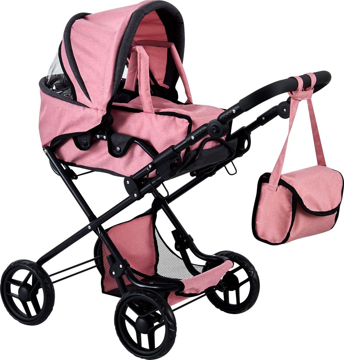 COCHE CAPOTA C/BOLSO ROSA-NEGRO