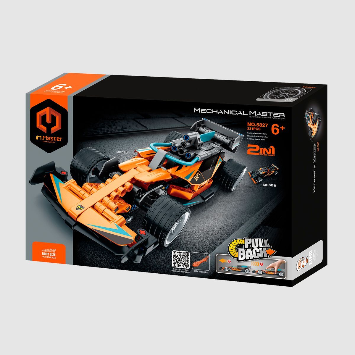 Coche de Carreras Naranja 2 en 1 Pull Back Racing