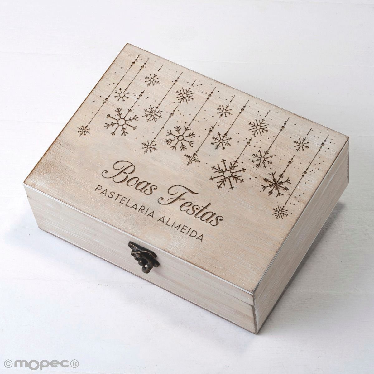 Cofre madera Feliz Natal copos personalizable 23x17cm